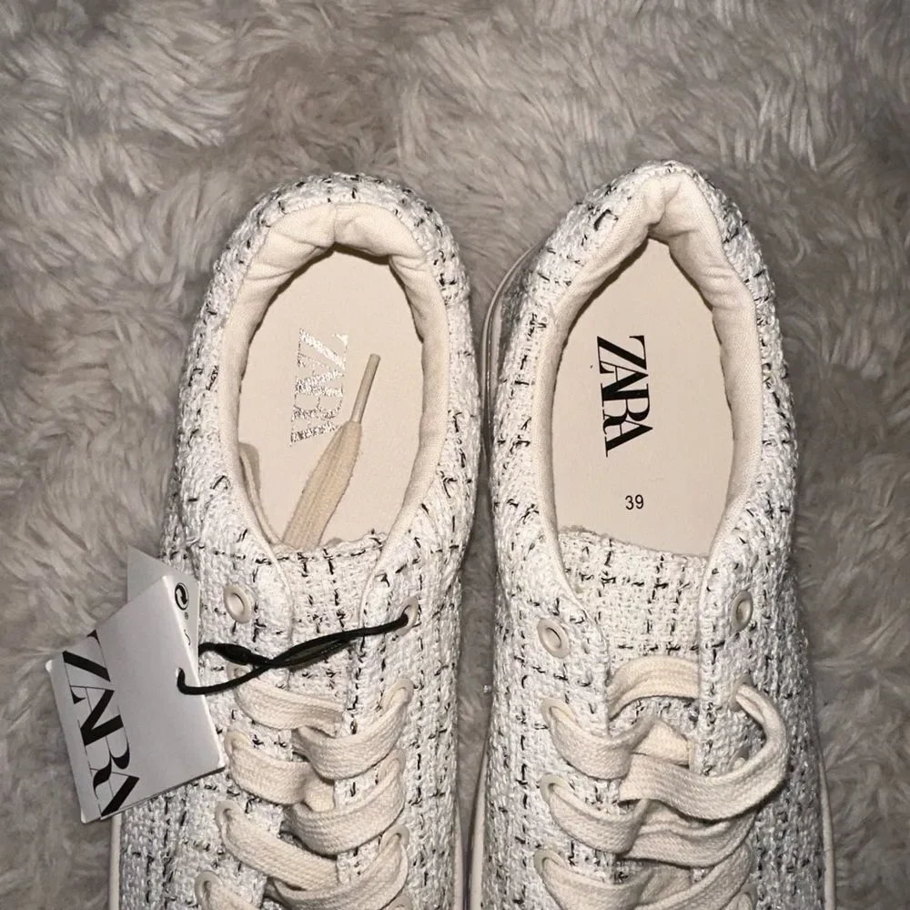 ZARA sneakers size 8. Plaid design sneakers. Beige color. New never worn. W/tags
